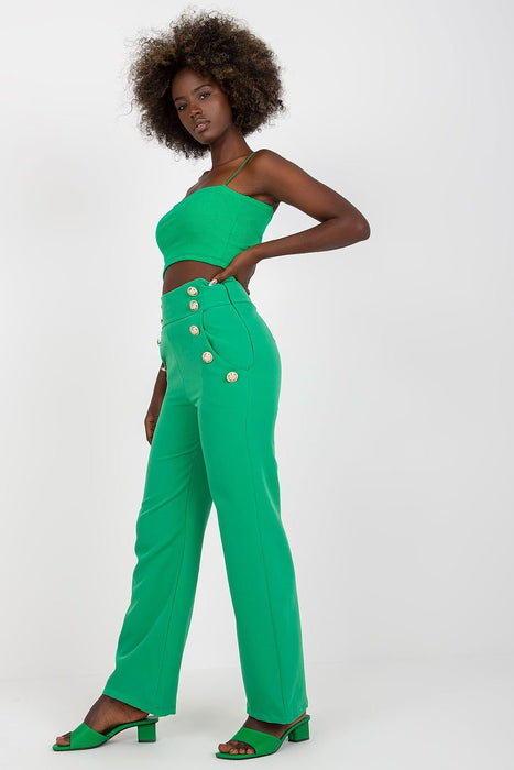 Elegant High-Waisted Women's Trousers with Decorative Buttons and Practical Slip Pockets