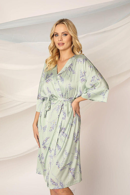 Luxurious Elbow-Length Green Satin Bathrobe - Unikat Comfort Elegance