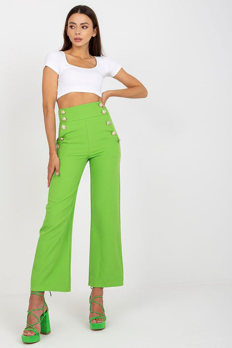 Elegant High-Waisted Women's Trousers with Decorative Buttons and Practical Slip Pockets