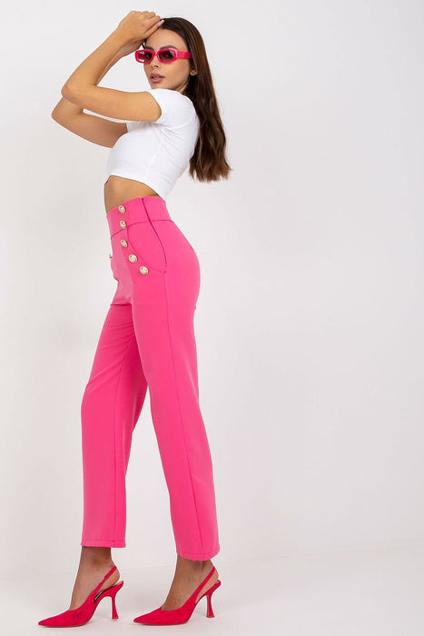 Elegant High-Waisted Women's Trousers with Decorative Buttons and Practical Slip Pockets