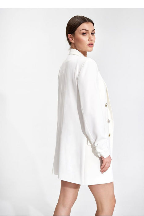 Chic Longline Double-Breasted Jacket with Distinctive Sleeve Accents