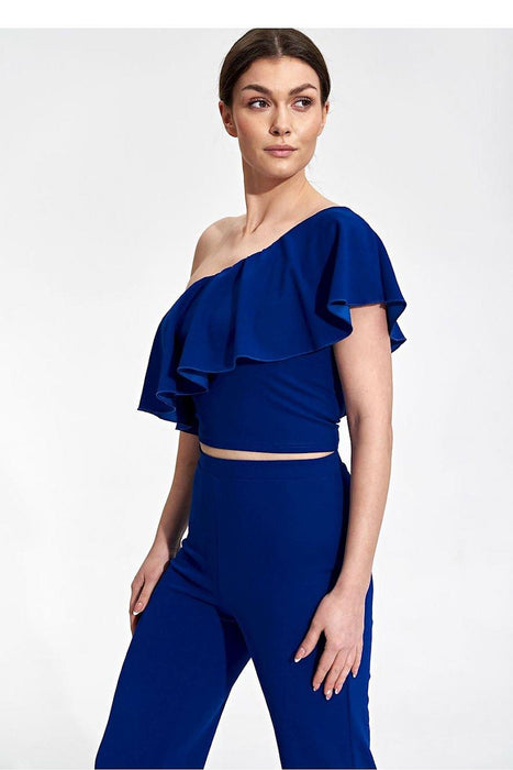 Elegant Asymmetric Ruffle Crop Top for a Fashion-Forward Look