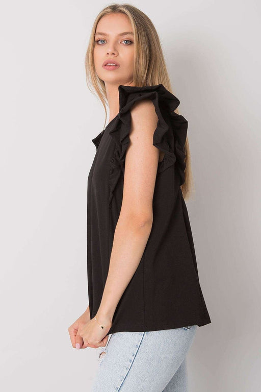 Chic Frilled Sleeve Cotton Blouse with Unique Back Cut-Out