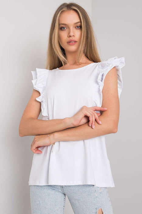 Chic Frilled Sleeve Cotton Blouse with Unique Back Cut-Out