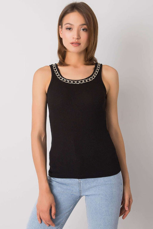 Chic Ribbed Tee with Chain Detail