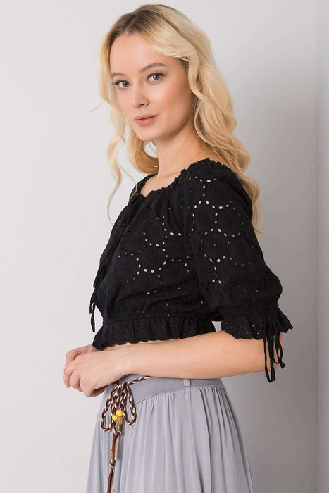 Charming Tie-Front Openwork Blouse