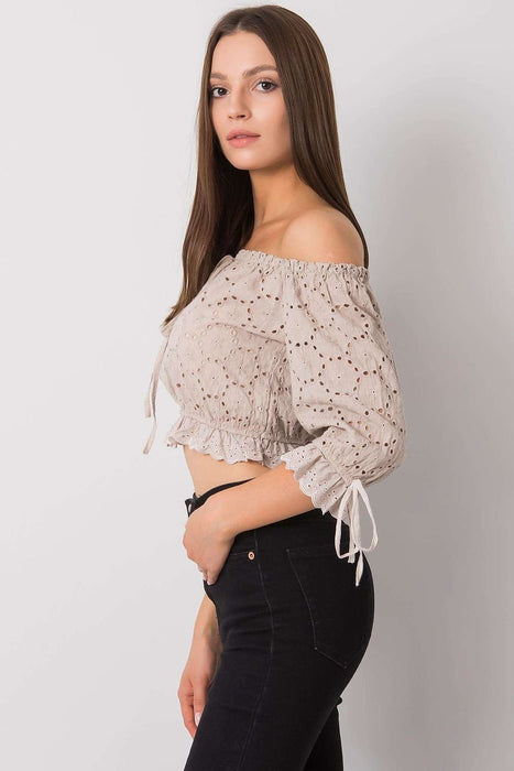 Charming Tie-Front Openwork Blouse