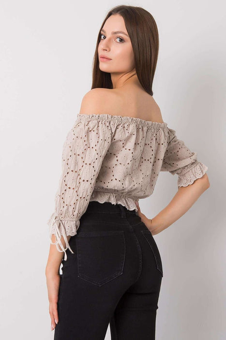 Charming Tie-Front Openwork Blouse