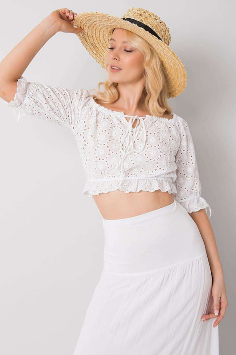 Charming Tie-Front Openwork Blouse