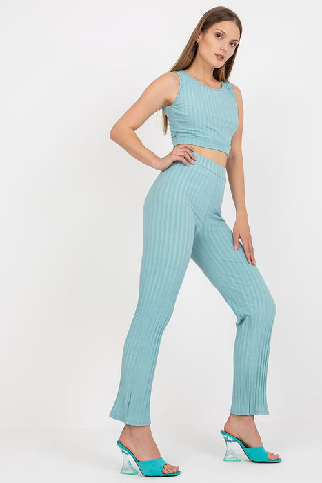 Italy Moda Ribbed Cotton Top and Trousers Ensemble