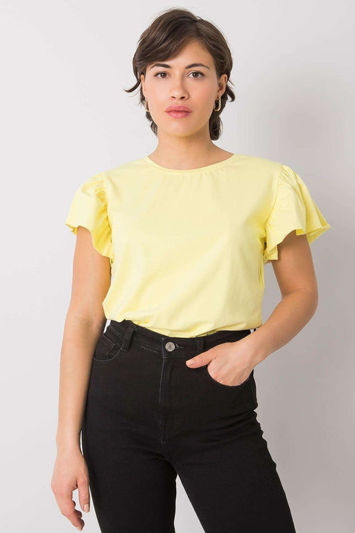 Frilled Sleeve Round Neck Cotton Blouse for Effortless Elegance