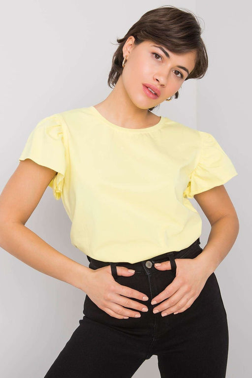 Frilled Sleeve Round Neck Cotton Blouse for Effortless Elegance