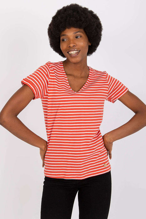 Heart-Shaped Neckline Striped Cotton T-Shirt - Sizes XS to XL by Stitch&Soul