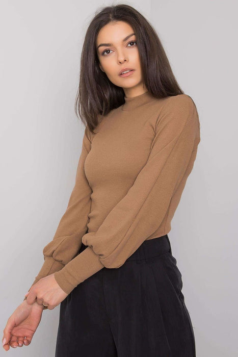 Chic Ribbed Blouse with Elegant Wide Cuffed Sleeves for Effortless Style