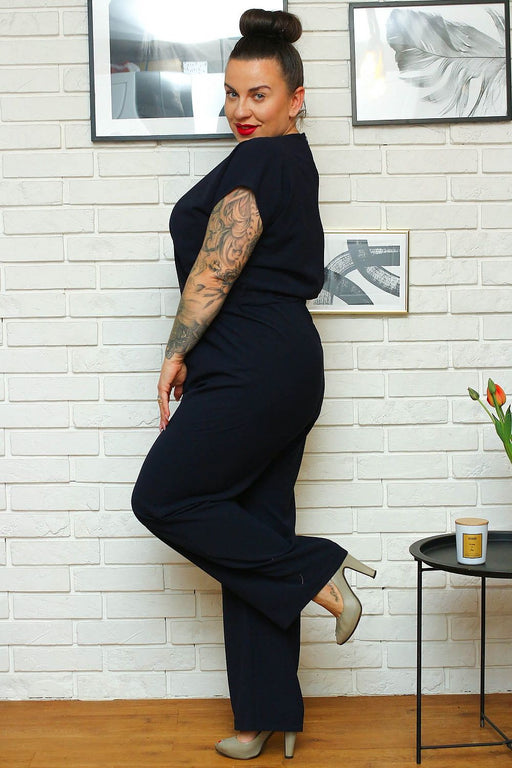 Chic Heart Neckline Plus Size Hanka Jumpsuit with Decorative Pockets