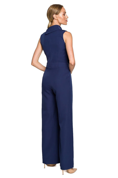 Chic Wide-Leg Jumpsuit with Stylish Roll-Up Collar and Unique Accents