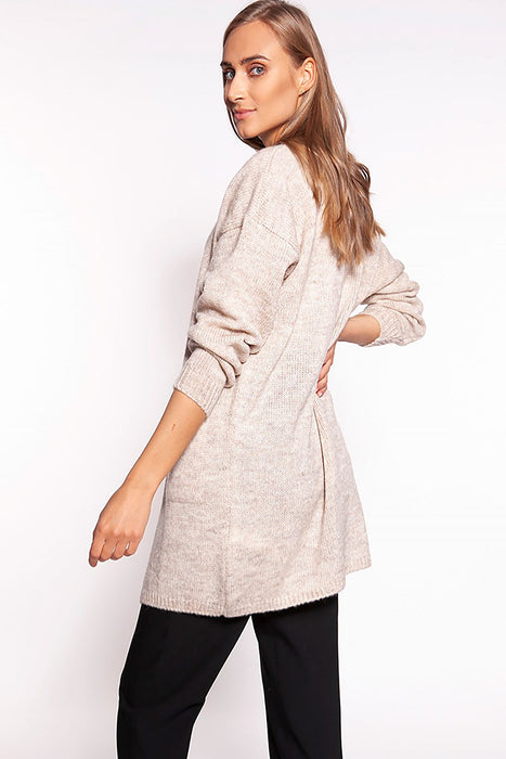 Chic Melange Knit Sweater Coat with Practical Pockets