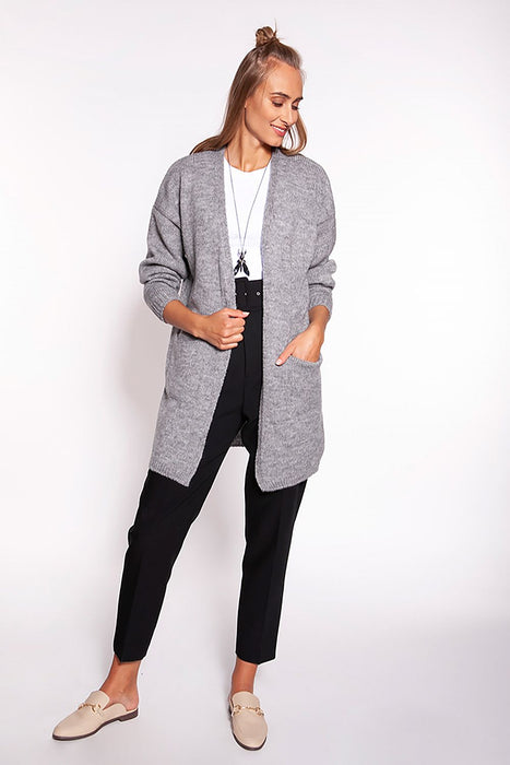 Chic Melange Knit Sweater Coat with Practical Pockets