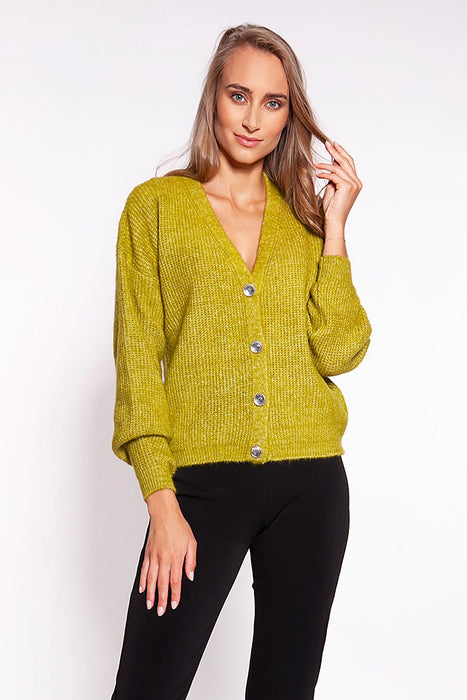 Sophisticated Unbuttoned Cardigan with Pointed Neckline