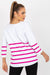 Vibrant Heart Print Striped Blouse with 3/4 Sleeves