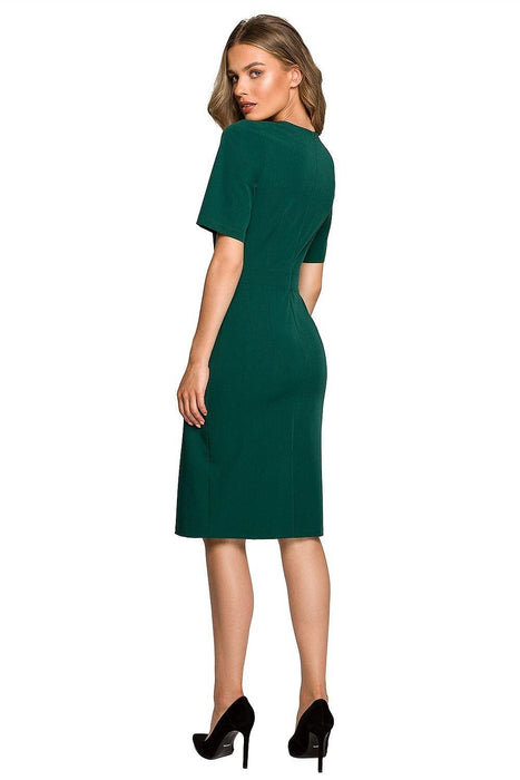 Sophisticated Zip-Front Pencil Dress with Stylish Overlap Detail