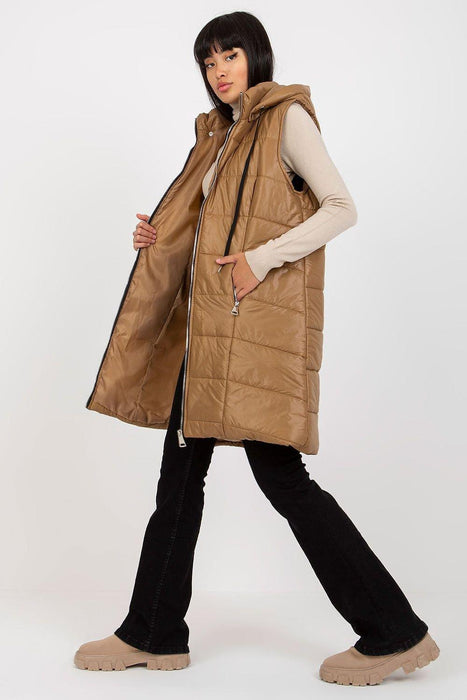 Sophisticated Quilted Down Vest with Detachable Hood and Secure Pockets