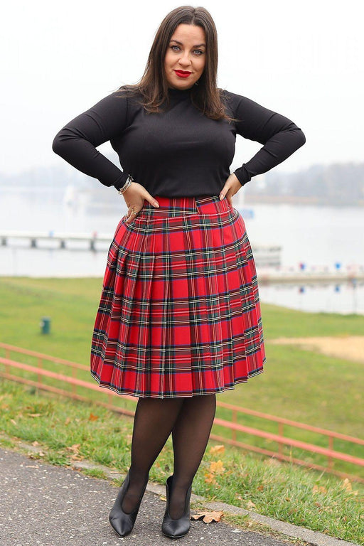 Plus Size Scottish Check Flared Skirt - Modern Elegance