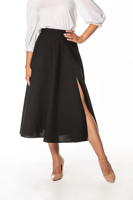 Sophisticated Mid-Calf Slit Skirt with Eye-Catching Zipper Accent