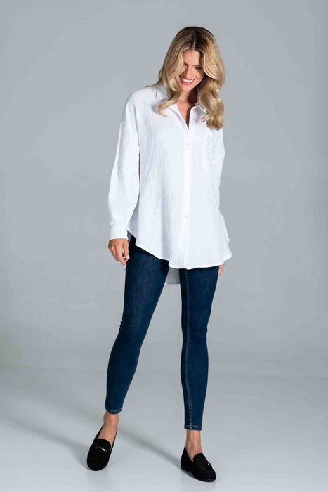 Stylish Oversized Collared Shirt with Chic Pocket Detail