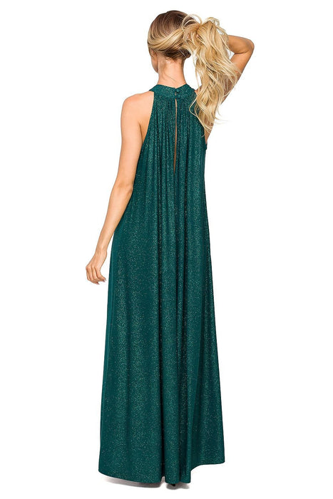 Elegant Brocade Halter Maxi Dress with Adjustable Tie Waist