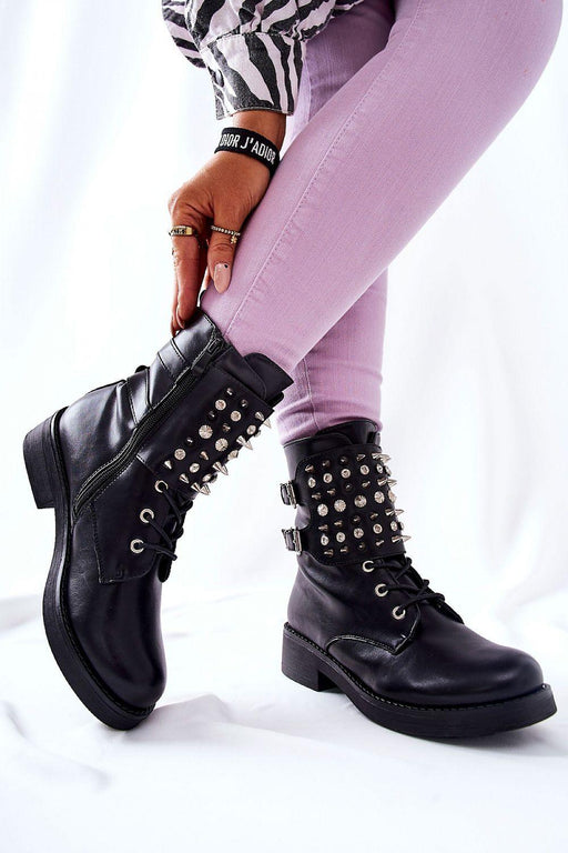 Stylish Ecological Leather Boots with Zipper and Rhinestone Accents