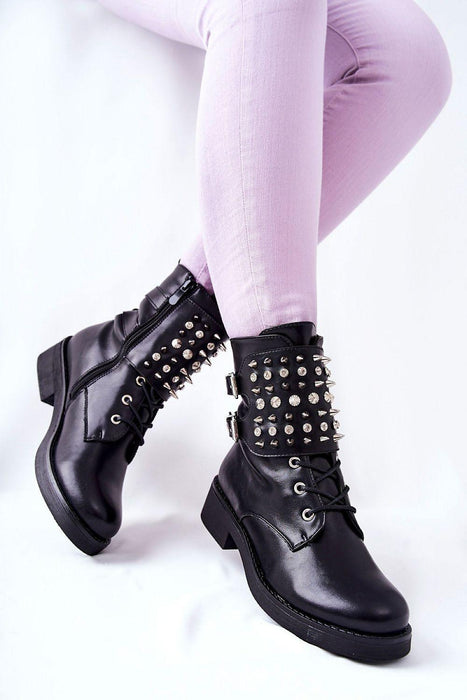 Stylish Ecological Leather Boots with Zipper and Rhinestone Accents