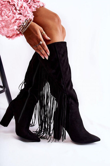 Chic Eco-Suede Heel Boots with Tassels - Model 173619