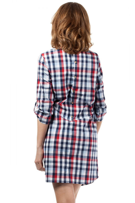 Chic Plaid Daydress with Heart Neckline and Gold Accents