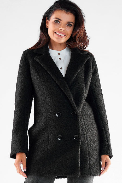 Stylish Black Buttoned Double-Breasted Coat