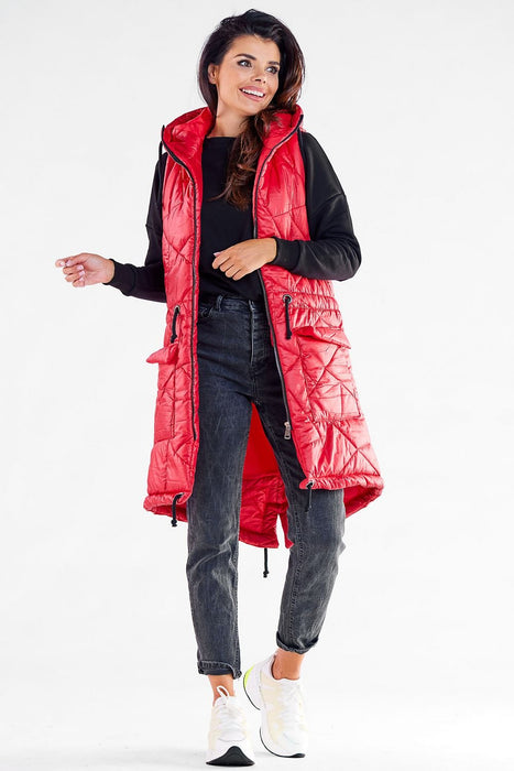 Fall Wardrobe Essential: Quilted Shimmer Hooded Vest with Adjustable Waist - Stylish Layer