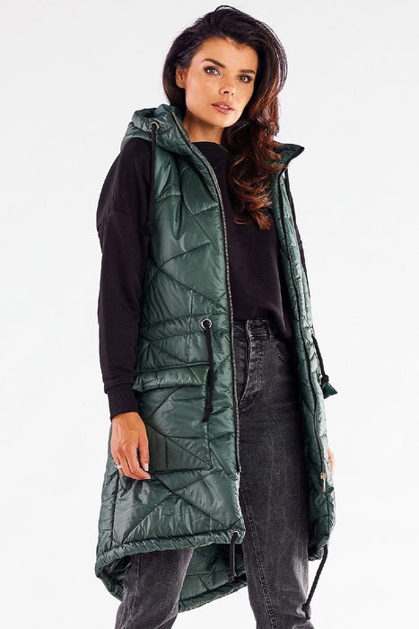 Fall Wardrobe Essential: Quilted Shimmer Hooded Vest with Adjustable Waist - Stylish Layer