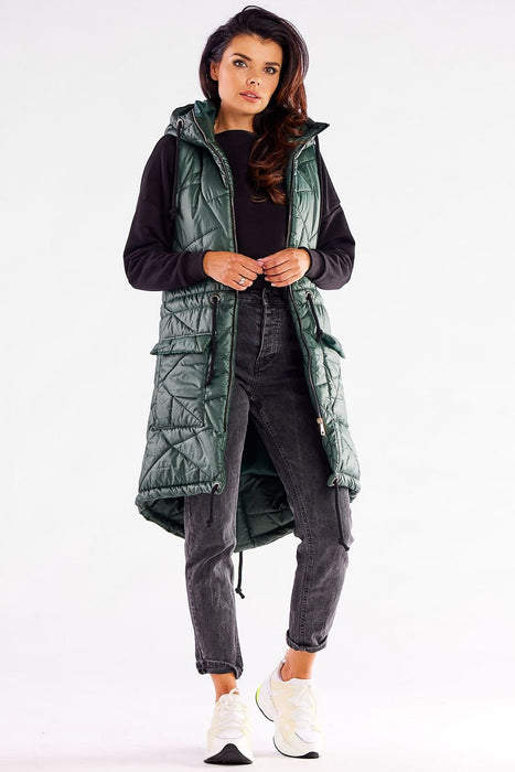 Fall Wardrobe Essential: Quilted Shimmer Hooded Vest with Adjustable Waist - Stylish Layer