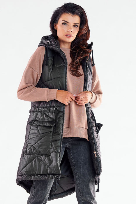 Fall Wardrobe Essential: Quilted Shimmer Hooded Vest with Adjustable Waist - Stylish Layer