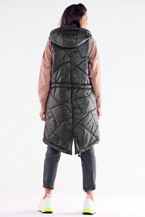 Fall Wardrobe Essential: Quilted Shimmer Hooded Vest with Adjustable Waist - Stylish Layer