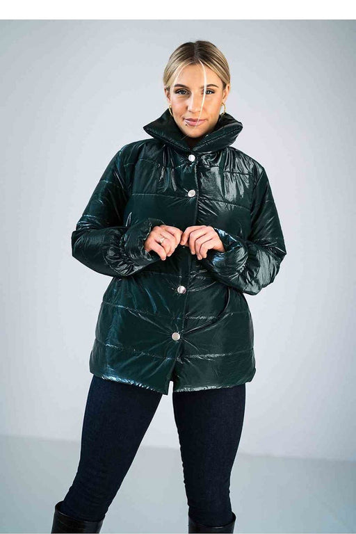 Sleek High-Collar Quilted Jacket with Fashionable Elastic Accents