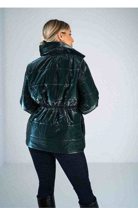 Sleek High-Collar Quilted Jacket with Fashionable Elastic Accents