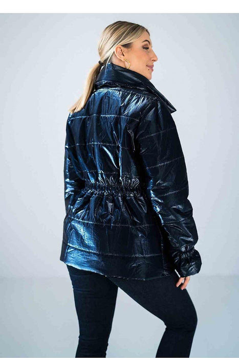 Sleek High-Collar Quilted Jacket with Fashionable Elastic Accents