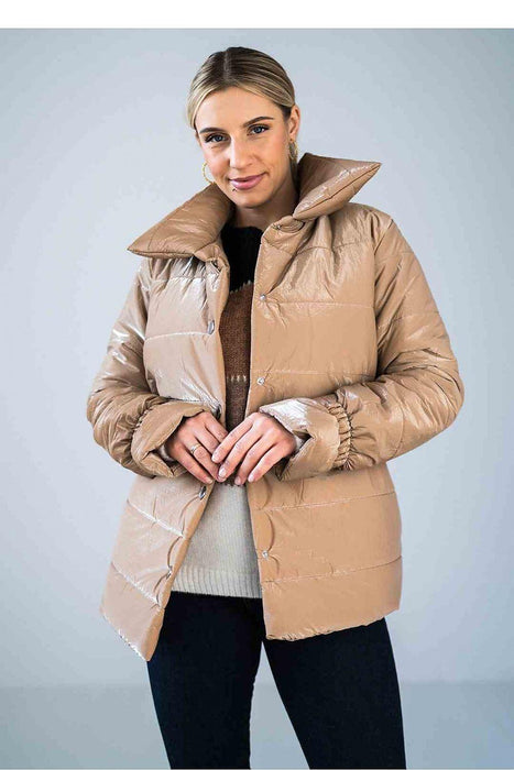 Sleek High-Collar Quilted Jacket with Fashionable Elastic Accents