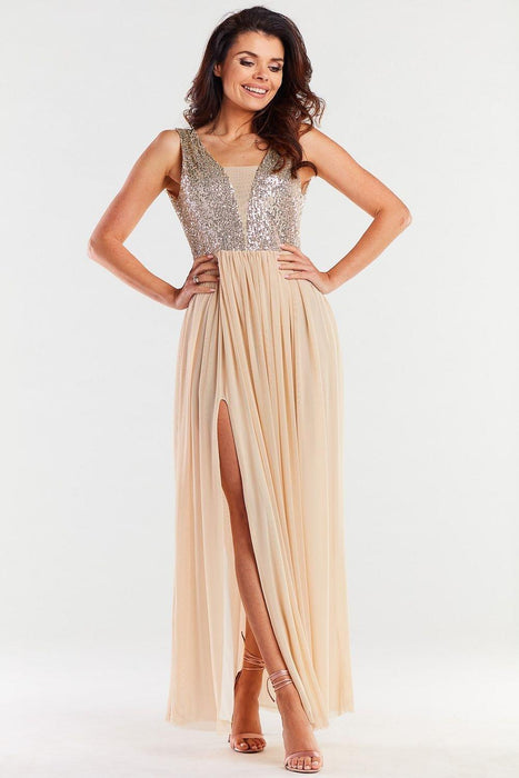 Radiant Sequin-Embellished Mesh Gala Dress