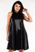 Elegant Ruffled Neck Flare Evening Dress with Cozy Stretch Lining