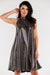 Elegant Ruffled Neck Flare Evening Dress with Cozy Stretch Lining