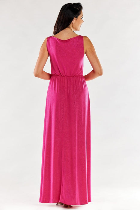 Chic Ruffle Neckline Maxi Gown with Sensational Side Slit - Polish Elegance