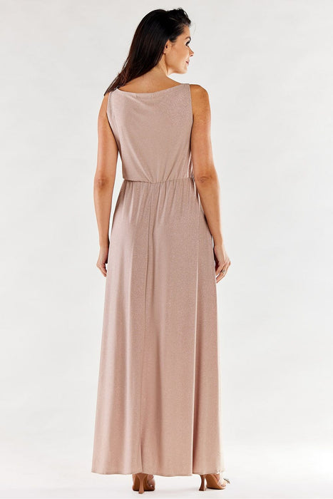 Chic Ruffle Neckline Maxi Gown with Sensational Side Slit - Polish Elegance