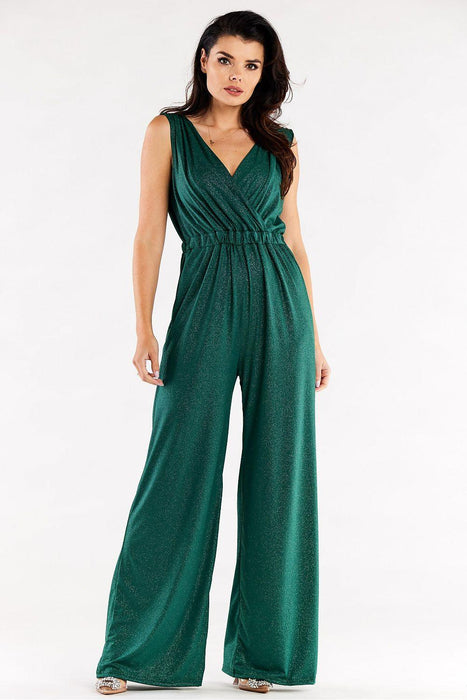 Sophisticated Wide Leg Jumpsuit Ensemble with Stylish Envelope Top - Exquisite Polish Craftsmanship